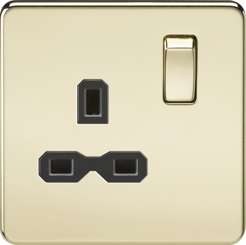 Knightsbridge MLA SFR7000PB Screwless 13A 1G DP switched socket - polished brass with black insert