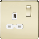 Knightsbridge MLA SFR7000PBW Screwless 13A 1G DP switched socket - polished brass with white insert