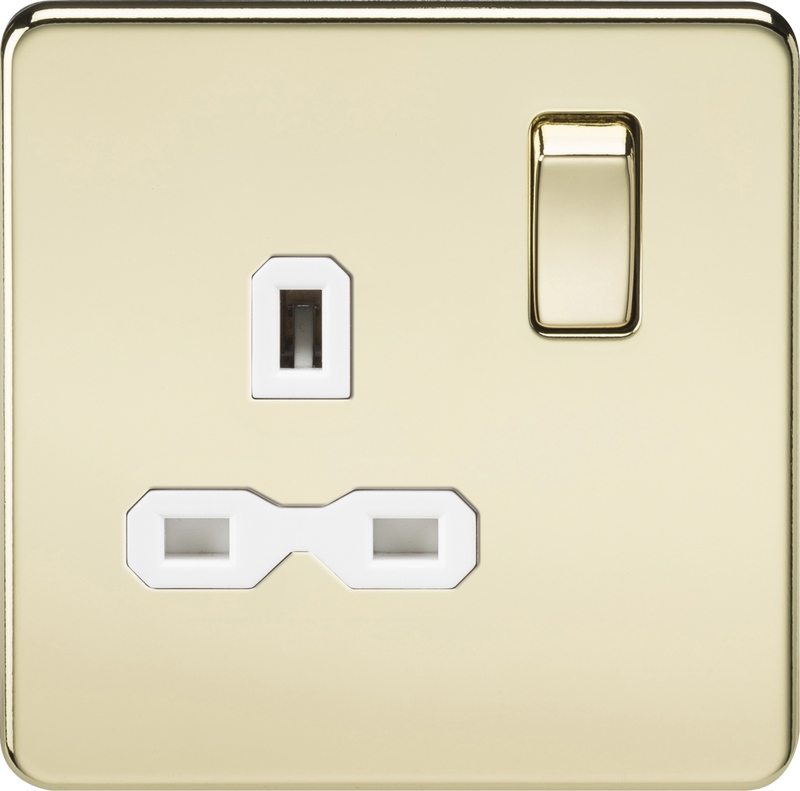 Knightsbridge MLA SFR7000PBW Screwless 13A 1G DP switched socket - polished brass with white insert