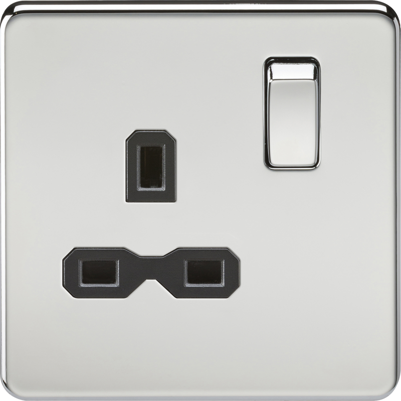 Knightsbridge MLA SFR7000PC Screwless 13A 1G DP switched socket - polished chrome with black insert