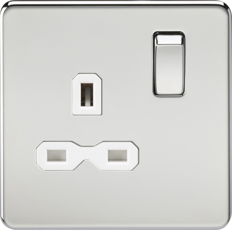 Knightsbridge MLA SFR7000PCW Screwless 13A 1G DP switched socket - polished chrome with white insert