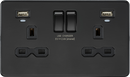Knightsbridge MLA Screwless SFR9904NMBB 13A 2G Switched Socket, Dual USB (2.4A) with LED Charge Indicators - Matt Black