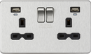 Knightsbridge MLA Screwless SFR9904NBC 13A 2G Switched Socket, Dual USB (2.4A) with LED Charge Indicators - Brushed Chrome w/black insert