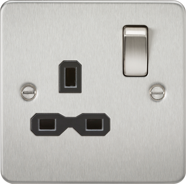 Knightsbridge MLA FPR7000BC Flat plate 13A 1G DP switched socket - brushed chrome with black insert