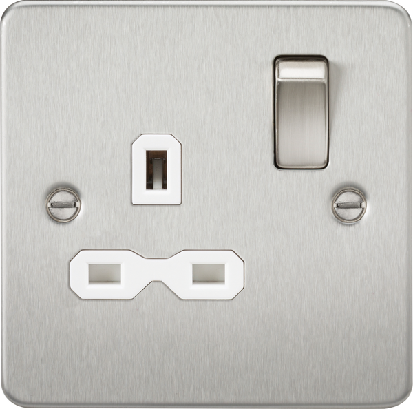 Knightsbridge MLA FPR7000BCW Flat plate 13A 1G DP switched socket - brushed chrome with white insert