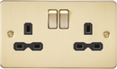 Knightsbridge MLA FPR9000BB Flat plate 13A 2G DP switched socket - brushed brass with black insert