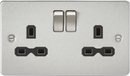 Knightsbridge MLA FPR9000BC Flat plate 13A 2G DP switched socket - brushed chrome with black insert
