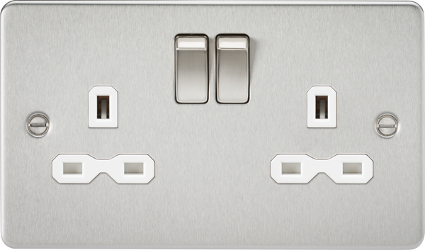 Knightsbridge MLA FPR9000BCW Flat plate 13A 2G DP switched socket - brushed chrome with white insert