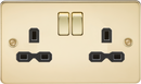 Knightsbridge MLA FPR9000PB Flat plate 13A 2G DP switched socket - polished brass with black insert