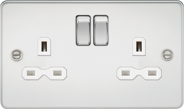 Knightsbridge MLA FPR9000PCW Flat plate 13A 2G DP switched socket - polished chrome with white insert