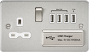 Knightsbridge MLA FPR7USB4BCW Flat plate 13A switched socket with quad USB charger - brushed chrome with white insert