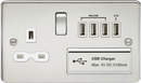Knightsbridge MLA FPR7USB4PCW Flat plate 13A switched socket with quad USB charger - polished chrome with white insert