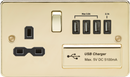 Knightsbridge MLA FPR7USB4PB Flat plate 13A switched socket with quad USB charger - polished brass with black insert