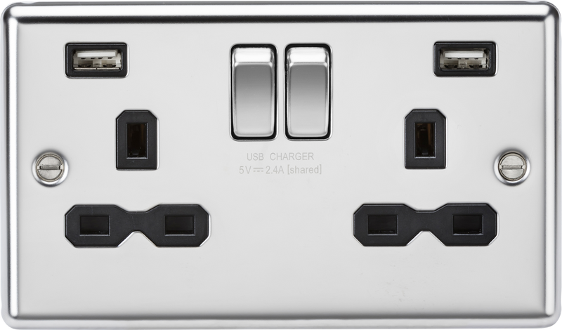 Knightsbridge MLA CL9224PC 13A 2G switched socket with dual USB charger A + A (2.4A) - Polished chrome with black insert
