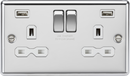 Knightsbridge MLA CL9224PCW 13A 2G switched socket with dual USB charger A + A (2.4A) - Polished chrome with white insert