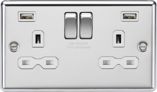 Knightsbridge MLA CL9224PCW 13A 2G switched socket with dual USB charger A + A (2.4A) - Polished chrome with white insert
