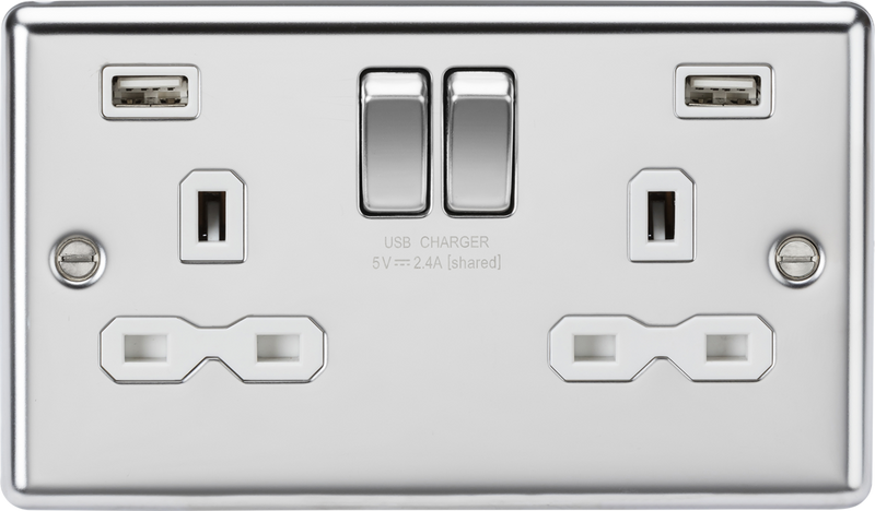 Knightsbridge MLA CL9224PCW 13A 2G switched socket with dual USB charger A + A (2.4A) - Polished chrome with white insert