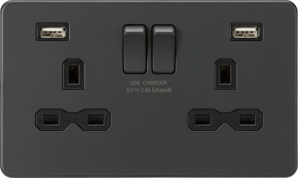 Knightsbridge MLA SFR9224AT 13A 2G switched socket with dual USB charger A + A (2.4A) - Anthracite