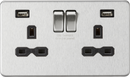 Knightsbridge MLA Screwless SFR9224BC 13A 2G switched socket with dual USB charger A + A (2.4A) - Brushed chrome with black insert