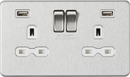 Knightsbridge MLA Screwless SFR9224BCW 13A 2G switched socket with dual USB charger A + A (2.4A) - Brushed chrome with white insert