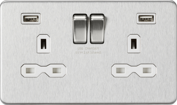 Knightsbridge MLA SFR9224BCW 13A 2G switched socket with dual USB charger A + A (2.4A) - Brushed chrome with white insert