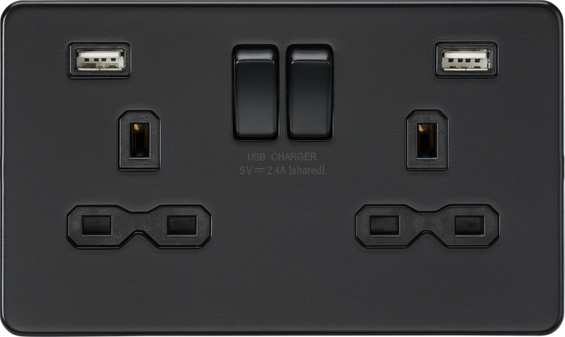 Knightsbridge MLA SFR9224MBB 13A 2G switched socket with dual USB charger A + A (2.4A) - Matt black