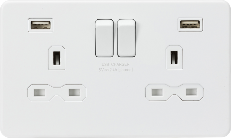 Knightsbridge MLA SFR9224MW 13A 2G switched socket with dual USB charger A + A (2.4A) - Matt white