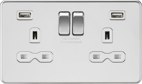 Knightsbridge MLA SFR9224PCW 13A 2G switched socket with dual USB charger A + A (2.4A) - Polished chrome with white insert