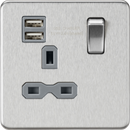 Knightsbridge MLA SFR9124BCG Screwless 13A 1G switched socket with dual USB charger (2.4A) - brushed chrome with grey insert