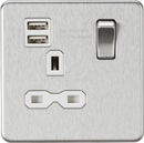 Knightsbridge MLA SFR9124BCW Screwless 13A 1G switched socket with dual USB charger (2.4A) - brushed chrome with white insert