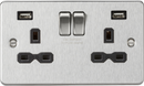 Knightsbridge MLA FPR9224BC 13A 2G switched socket with dual USB charger A + A (2.4A) - Brushed chrome with black insert