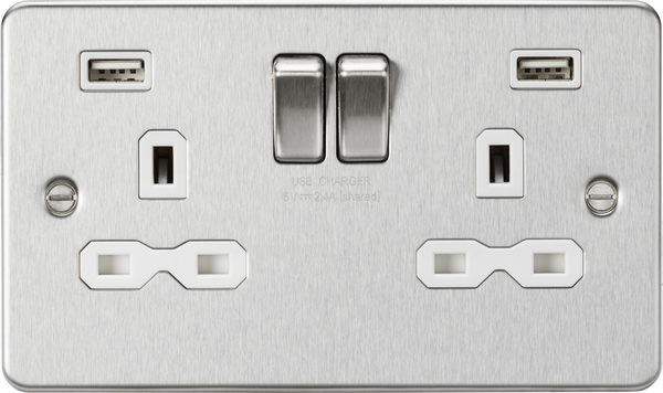 Knightsbridge MLA FPR9224BCW 13A 2G switched socket with dual USB charger A + A (2.4A) - Brushed chrome with white insert
