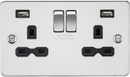 Knightsbridge MLA FPR9224PC 13A 2G switched socket with dual USB charger A + A (2.4A) - Polished chrome with black insert
