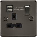 Knightsbridge MLA FPR9124GM Flat plate 13A 1G switched socket with dual USB charger (2.4A) - gunmetal with black insert