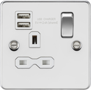 Knightsbridge MLA FPR9124PCW Flat plate 13A 1G switched socket with dual USB charger (2.4A) - polished chrome with white insert