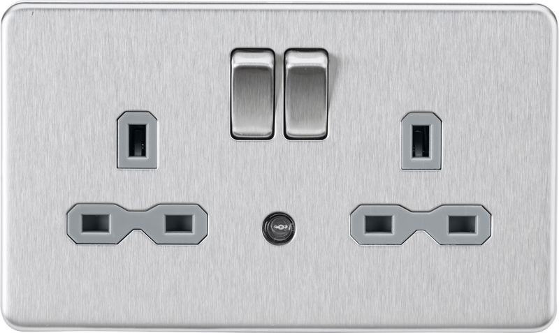 Knightsbridge MLA SFR9NLBCG 13A 2G DP switched socket with night light function - Brushed chrome with grey insert