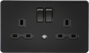 Knightsbridge MLA Screwless SFR9NLMBB 13A 2G DP switched socket with night light function - Matt black