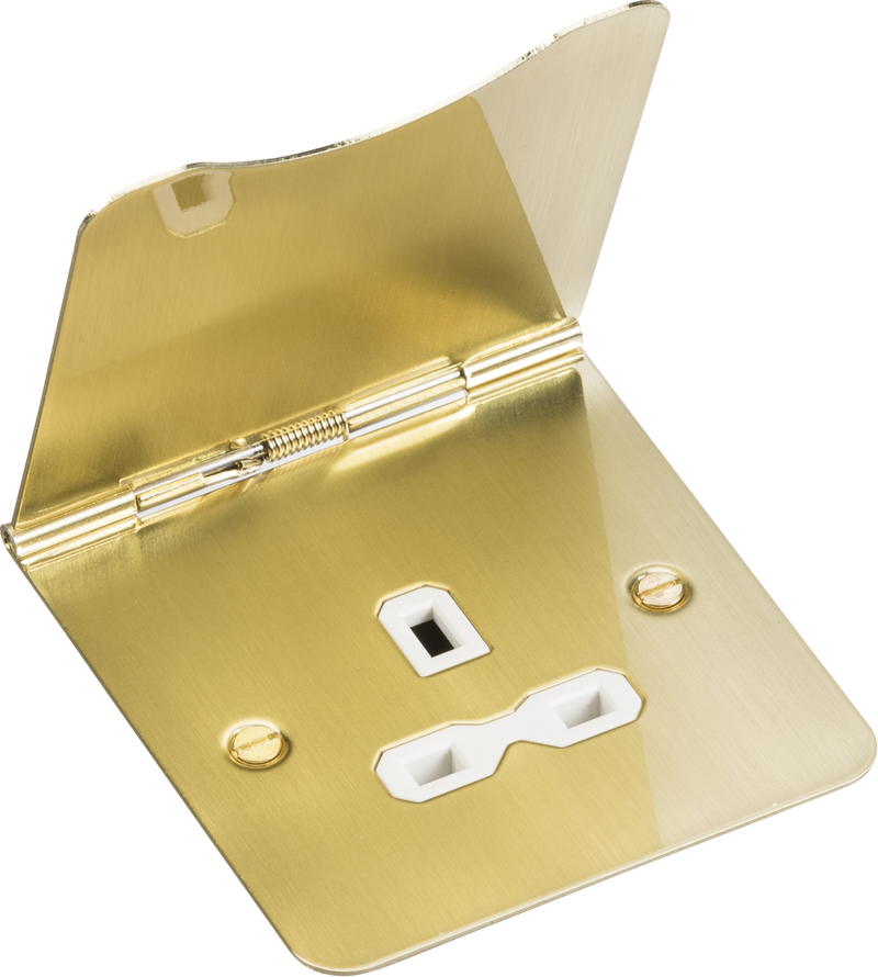 Knightsbridge MLA FPR7UBBW 13A 1G unswitched floor socket - brushed brass with white insert