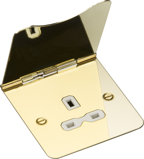 Knightsbridge MLA FPR7UPBW 13A 1G unswitched floor socket - polished brass with white insert