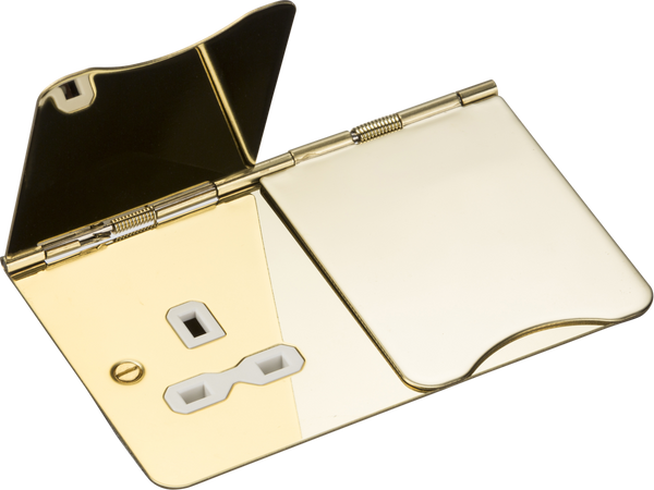 Knightsbridge MLA FPR9UPBW 13A 2G unswitched floor socket - polished brass with white insert