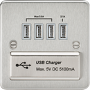 Knightsbridge MLA FPQUADBCG Flat Plate Quad USB charger outlet - Brushed chrome with grey insert