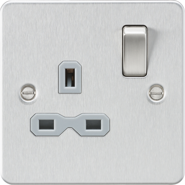 Knightsbridge MLA FPR7000BCG Flat plate 13A 1G DP switched socket - brushed chrome with grey insert