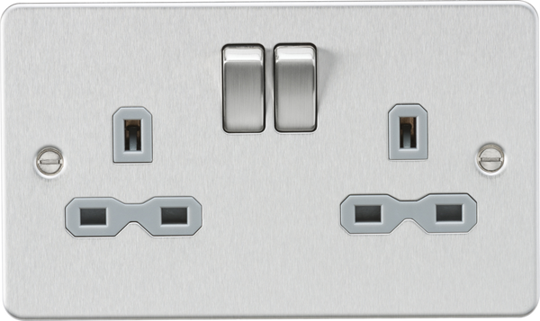 Knightsbridge MLA FPR9000BCG Flat plate 13A 2G DP switched socket - brushed chrome with grey insert