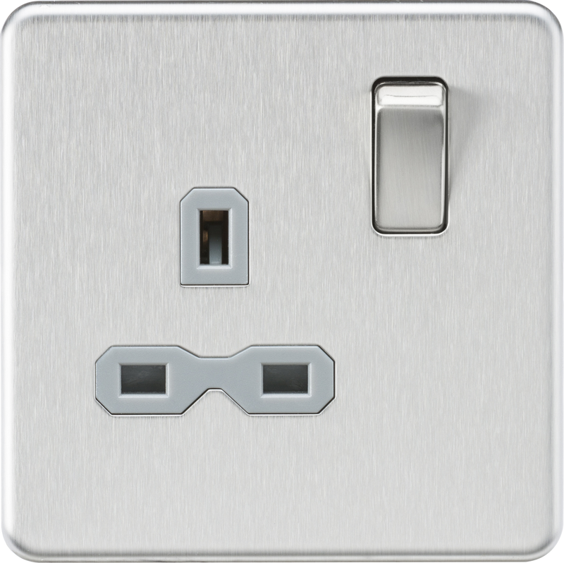 Knightsbridge MLA SFR7000BCG Screwless 13A 1G DP switched Socket - Brushed Chrome with grey Insert