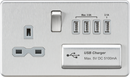 Knightsbridge MLA SFR7USB4BCG Screwless 13A switched socket with quad USB charger (5.1A) - brushed chrome with grey insert