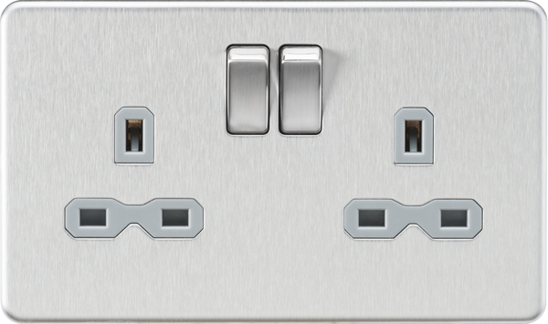 Knightsbridge MLA SFR9000BCG Screwless 13A 2G DP switched socket - Brushed chrome with grey insert