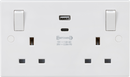 Knightsbridge MLA SN9003 13A 2G Switched socket with outboard rockers and dual USB (A+C) QC18W / USB-PD 45W