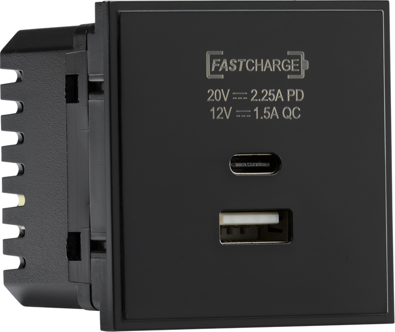 Knightsbridge MLA NETUSBPDBK Dual USB charger A+C (18W QC / 45W USB-PD) 50 x 50mmm - black