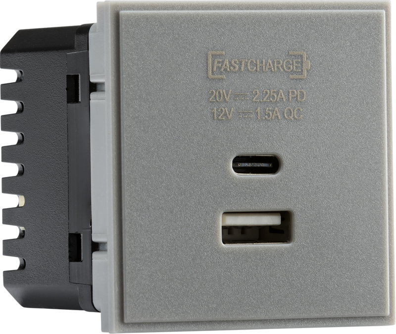 Knightsbridge MLA NETUSBPDGY Dual USB charger A+C (18W QC / 45W USB-PD) 50 x 50mmm - grey