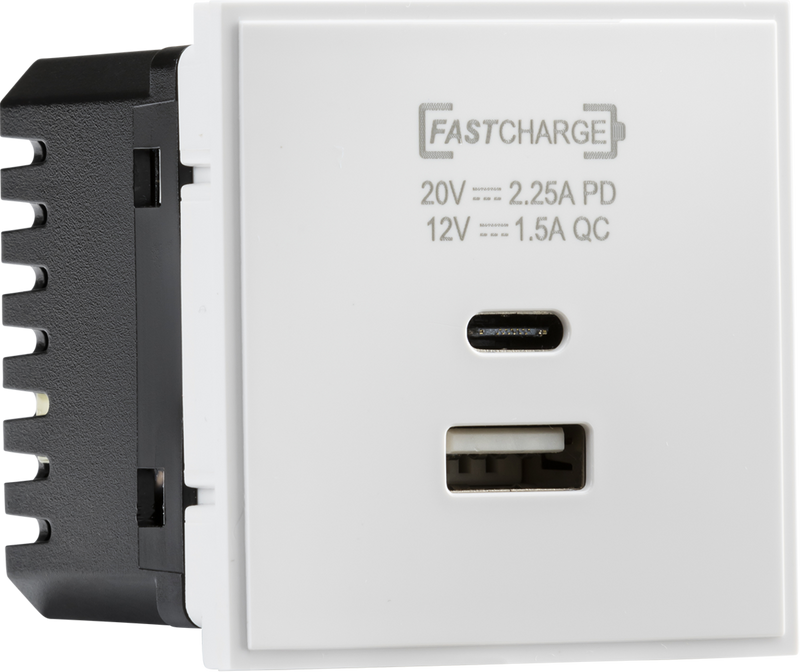 Knightsbridge MLA NETUSBPDWH Dual USB charger A+C (18W QC / 45W USB-PD) 50 x 50mmm - white